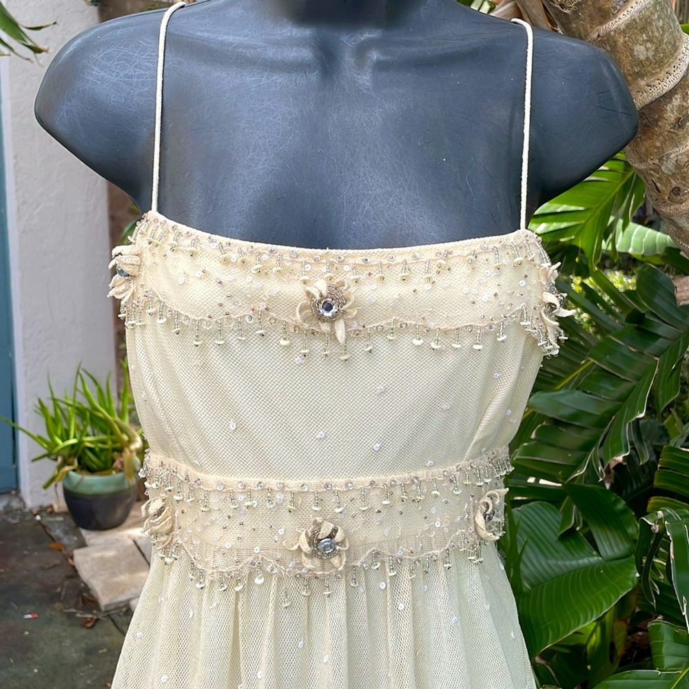Stenay vintage lace trim and 3-D floral rhinestone beaded dress